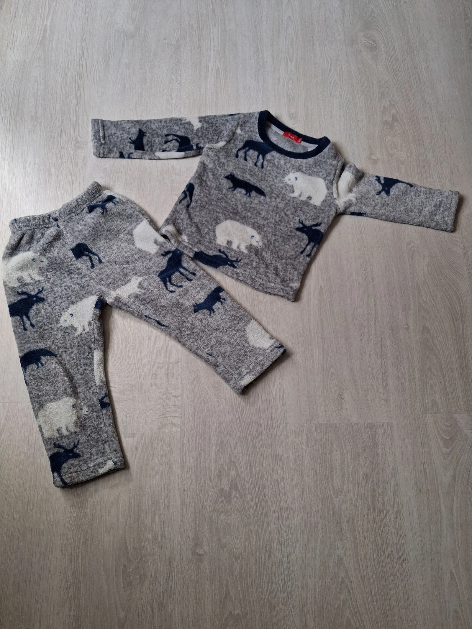 Pijama de lã para menino 3 anos Tissaia - Cinza com motivos de animais inverno (urso, alce) – photo 2